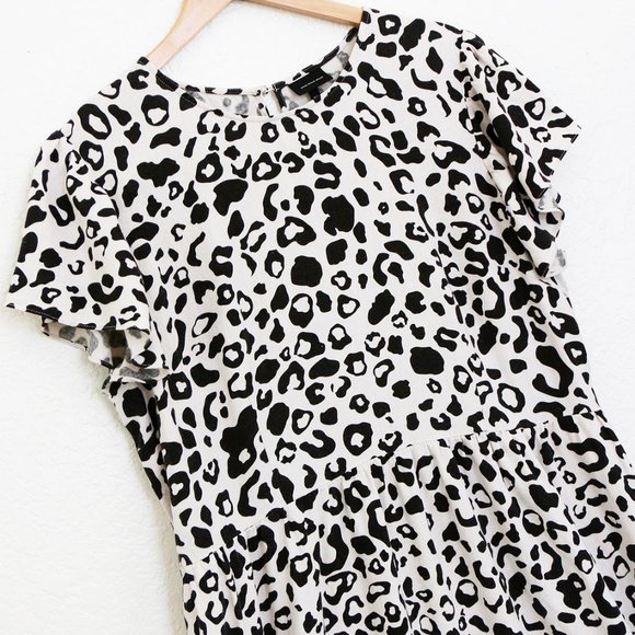 Who What Wear Linen Blend Leopard Animal Flutter Sleeves Tiered Midi Dress XXL - Picture 15 of 16